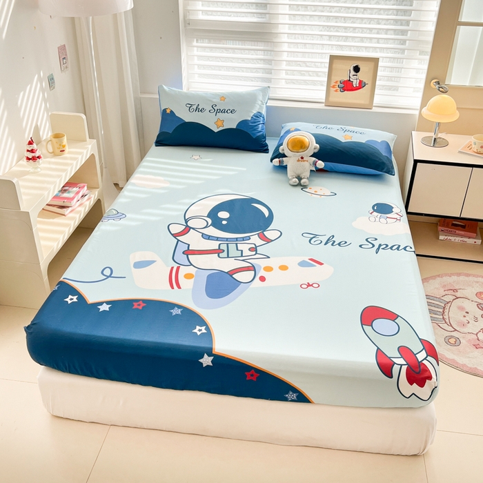 91家纺网 家纺一手货源 找家纺 孩子王家纺 2026新款卡通全棉纯棉专版太空人印花单床笠床笠单件单品床笠 星际征程