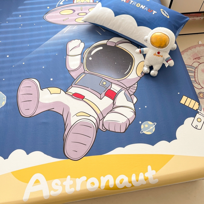 91家纺网 家纺一手货源 找家纺 孩子王家纺 2026新款卡通全棉纯棉专版太空人印花单床笠床笠单件单品床笠 银河漫游