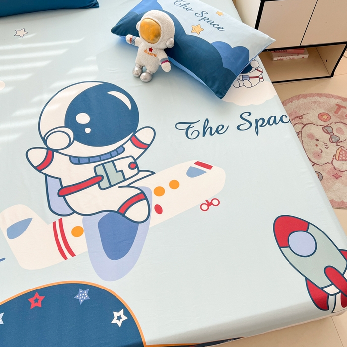 91家纺网 家纺一手货源 找家纺 孩子王家纺 2026新款卡通全棉纯棉专版太空人印花单床笠床笠单件单品床笠 星际征程