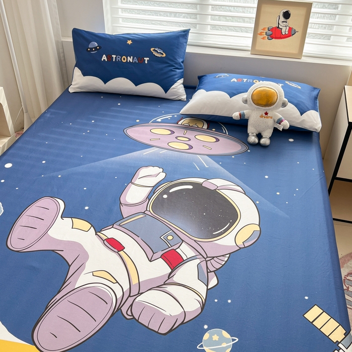 91家纺网 家纺一手货源 找家纺 孩子王家纺 2026新款卡通全棉纯棉专版太空人印花单床笠床笠单件单品床笠 银河漫游