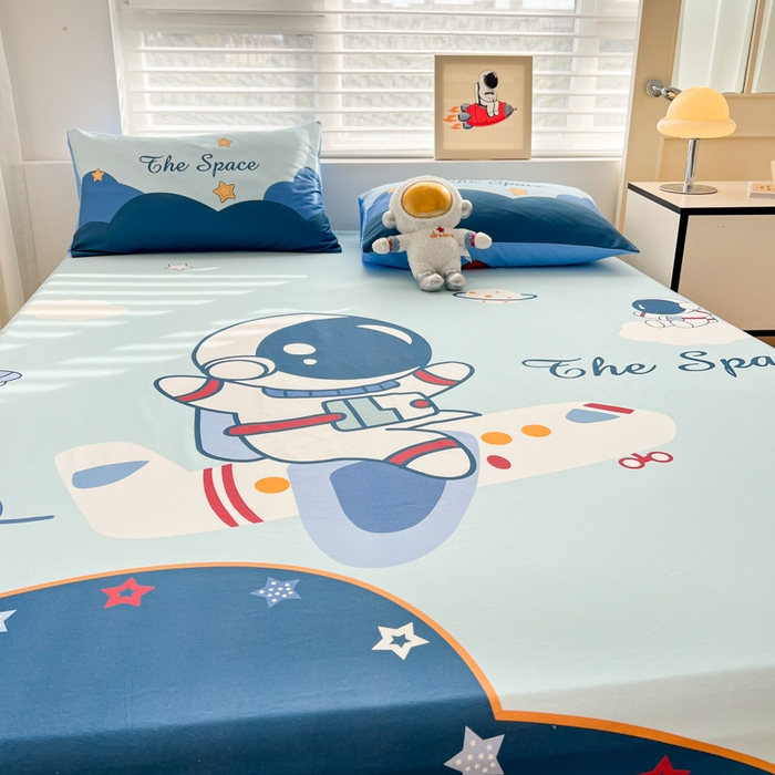 91家纺网 家纺一手货源 找家纺 孩子王家纺 2026新款卡通全棉纯棉专版太空人印花单床笠床笠单件单品床笠 星际征程