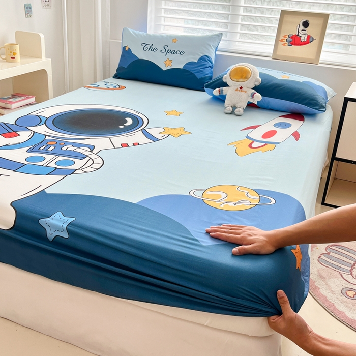 孩子王家纺 2026新款卡通全棉纯棉专版太空人印花单床笠床笠单件单品床笠 宇航火箭