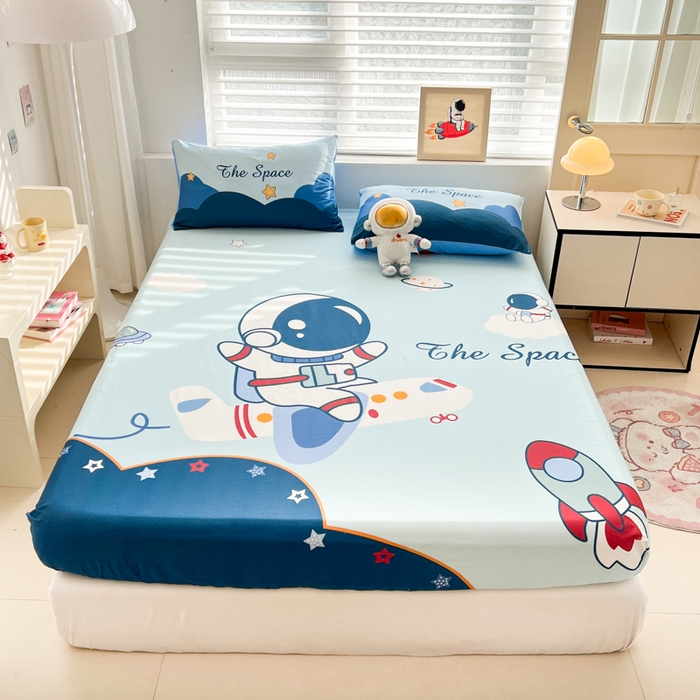 91家纺网 家纺一手货源 找家纺 孩子王家纺 2026新款卡通全棉纯棉专版太空人印花单床笠床笠单件单品床笠 星际征程
