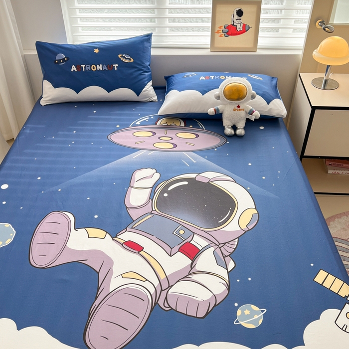 91家纺网 家纺一手货源 找家纺 孩子王家纺 2026新款卡通全棉纯棉专版太空人印花单床笠床笠单件单品床笠 银河漫游