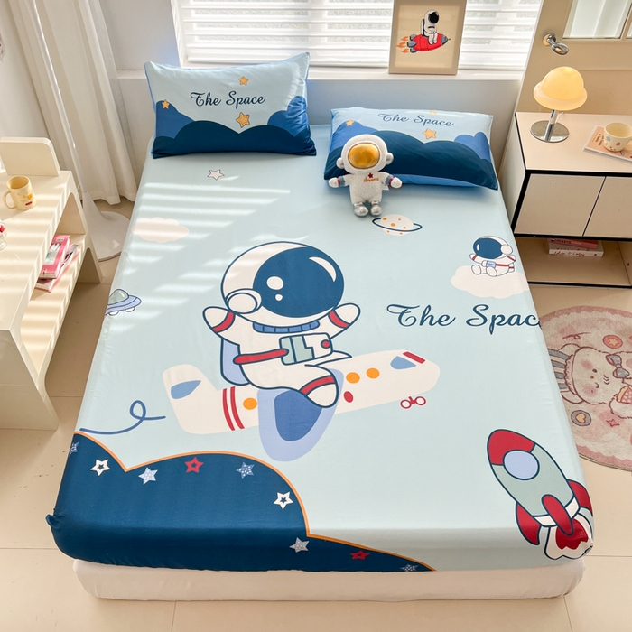 91家纺网 家纺一手货源 找家纺 孩子王家纺 2026新款卡通全棉纯棉专版太空人印花单床笠床笠单件单品床笠 星际征程