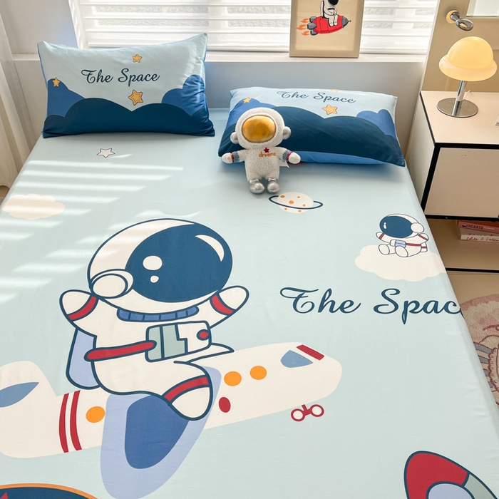 91家纺网 家纺一手货源 找家纺 孩子王家纺 2026新款卡通全棉纯棉专版太空人印花单床笠床笠单件单品床笠 星际征程