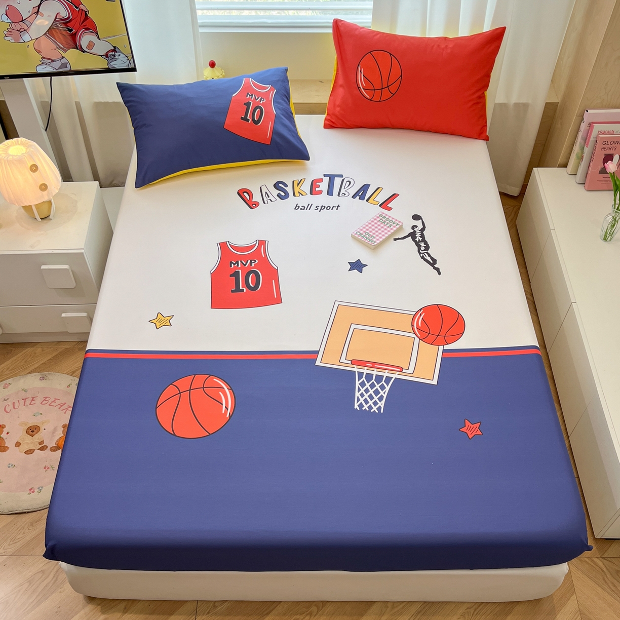 91家纺网 家纺一手货源 找家纺 孩子王家纺 2026新款卡通全棉纯棉专版太空人印花单床笠床笠单件单品床笠 灌篮少年