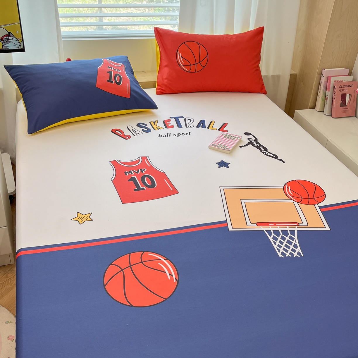 91家纺网 家纺一手货源 找家纺 孩子王家纺 2026新款卡通全棉纯棉专版太空人印花单床笠床笠单件单品床笠 灌篮少年