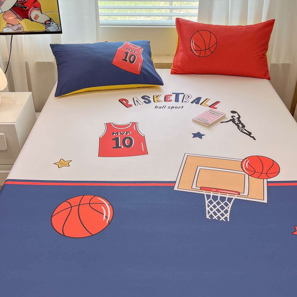 91家纺网 家纺一手货源 找家纺 孩子王家纺 2026新款卡通全棉纯棉专版太空人印花单床笠床笠单件单品床笠 灌篮少年