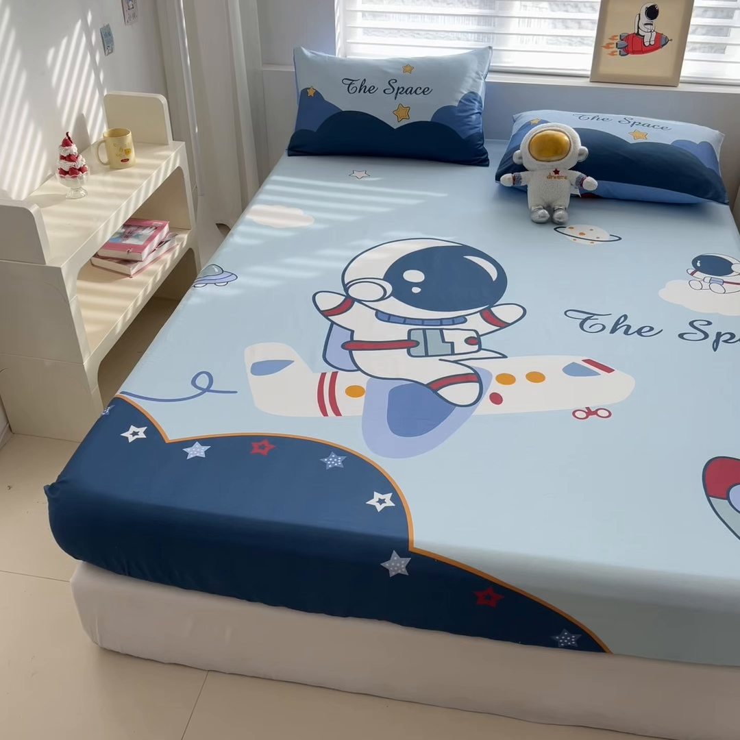 91家纺网 家纺一手货源 找家纺 孩子王家纺 2026新款卡通全棉纯棉专版太空人印花单床笠床笠单件单品床笠 星际征程