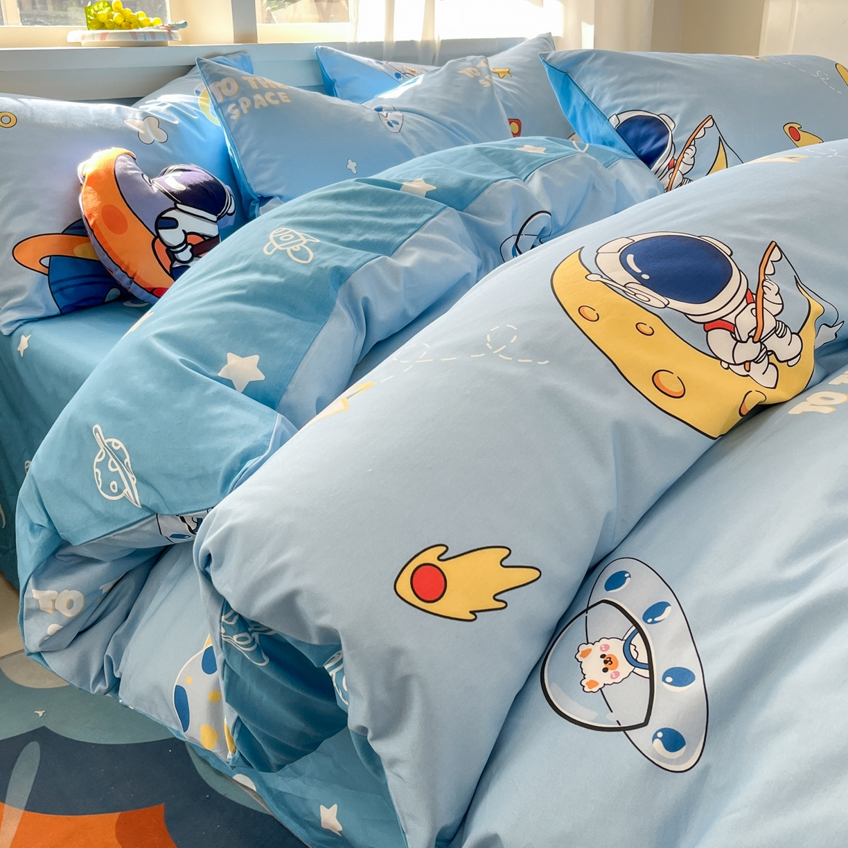 91家纺网 家纺一手货源 找家纺 （总）孩子王家纺 2026新款卡通活性亲全棉纯棉专版太空人恐龙系列四件套