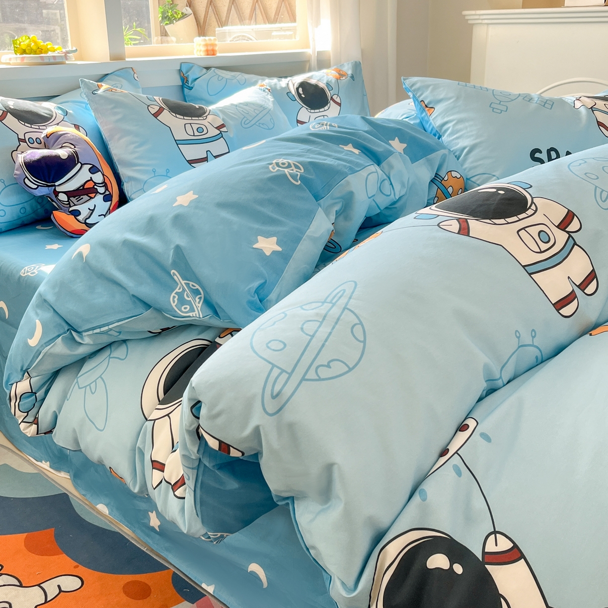 91家纺网 家纺一手货源 找家纺 （总）孩子王家纺 2026新款卡通活性亲全棉纯棉专版太空人恐龙系列四件套