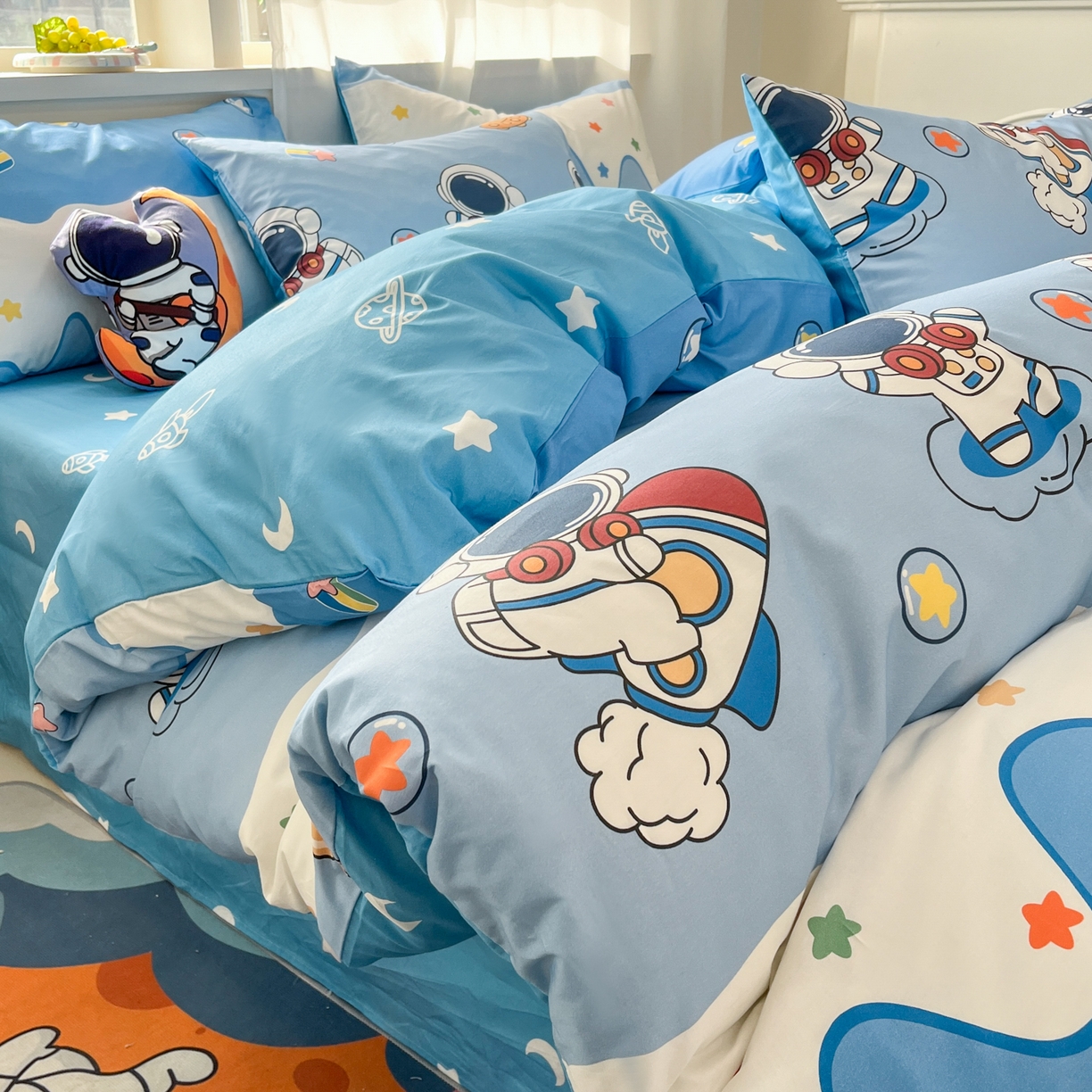 91家纺网 家纺一手货源 找家纺 （总）孩子王家纺 2026新款卡通活性亲全棉纯棉专版太空人恐龙系列四件套