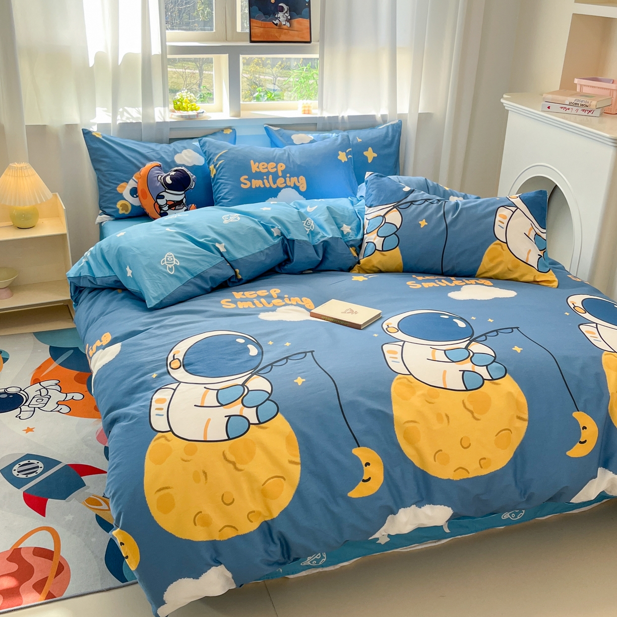 91家纺网 家纺一手货源 找家纺 （总）孩子王家纺 2026新款卡通活性亲全棉纯棉专版太空人恐龙系列四件套