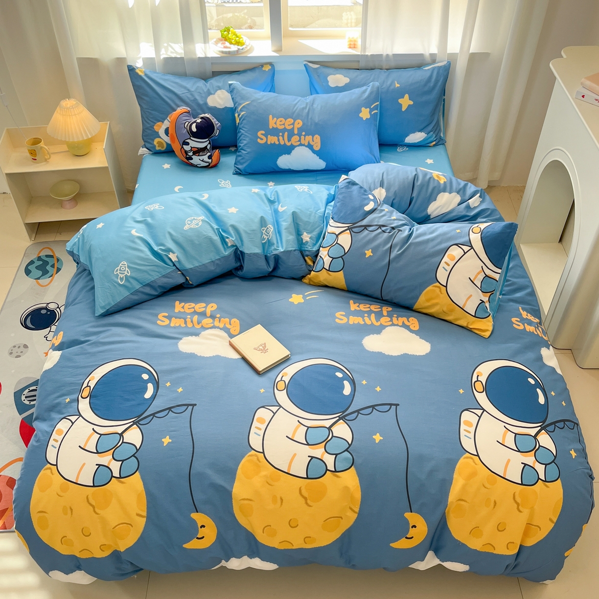 91家纺网 家纺一手货源 找家纺 （总）孩子王家纺 2026新款卡通活性亲全棉纯棉专版太空人恐龙系列四件套