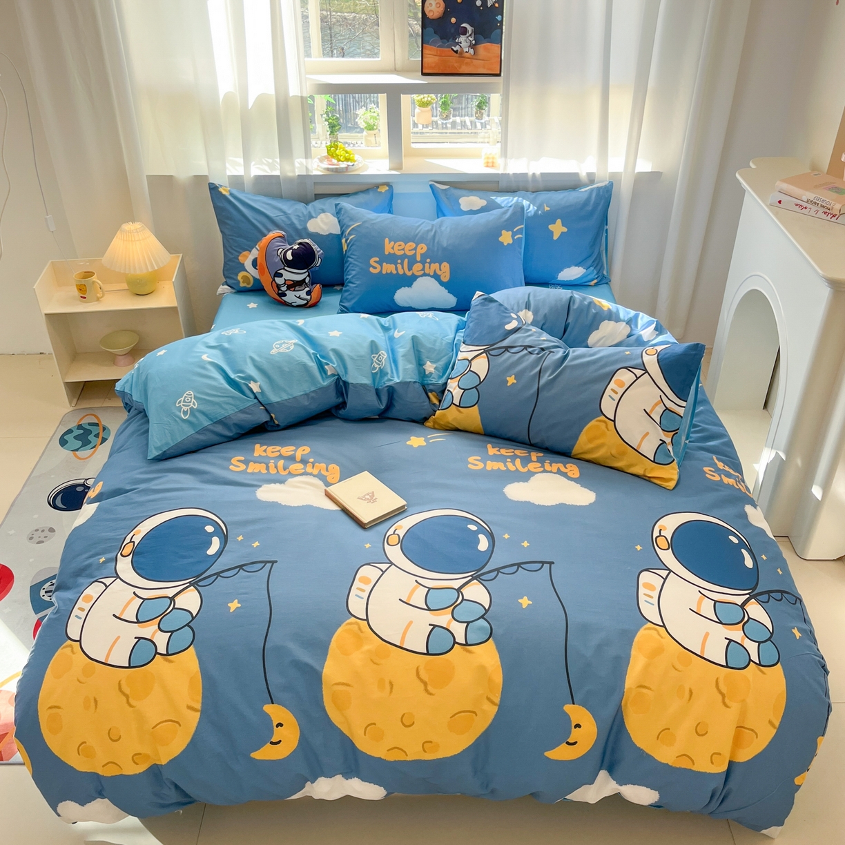 （总）孩子王家纺 2026新款卡通活性亲全棉纯棉专版太空人恐龙系列四件套