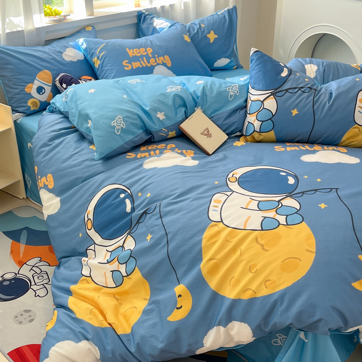 91家纺网 家纺一手货源 找家纺 （总）孩子王家纺 2026新款卡通活性亲全棉纯棉专版太空人恐龙系列四件套