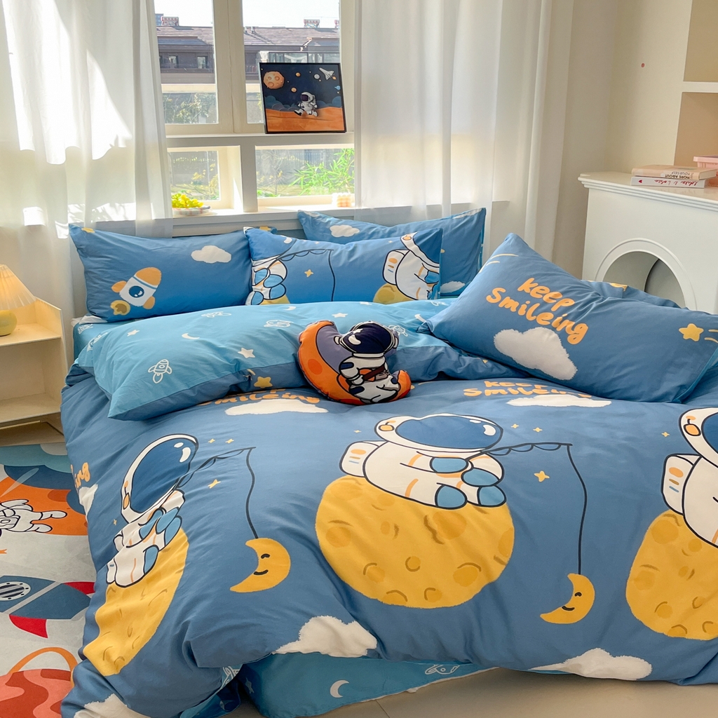 91家纺网 家纺一手货源 找家纺 （总）孩子王家纺 2026新款卡通活性亲全棉纯棉专版太空人恐龙系列四件套