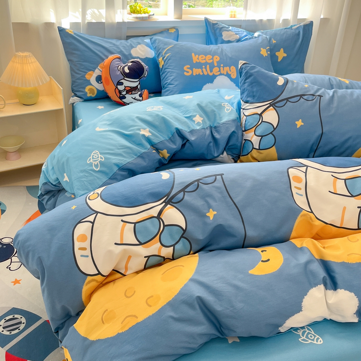 91家纺网 家纺一手货源 找家纺 （总）孩子王家纺 2026新款卡通活性亲全棉纯棉专版太空人恐龙系列四件套