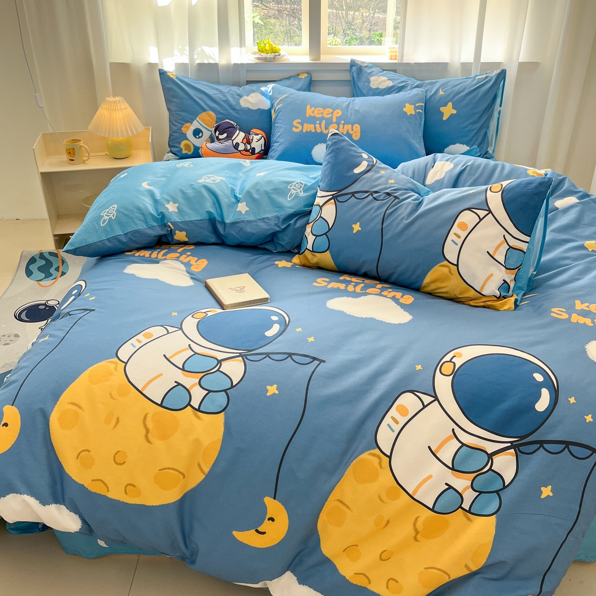 91家纺网 家纺一手货源 找家纺 （总）孩子王家纺 2026新款卡通活性亲全棉纯棉专版太空人恐龙系列四件套