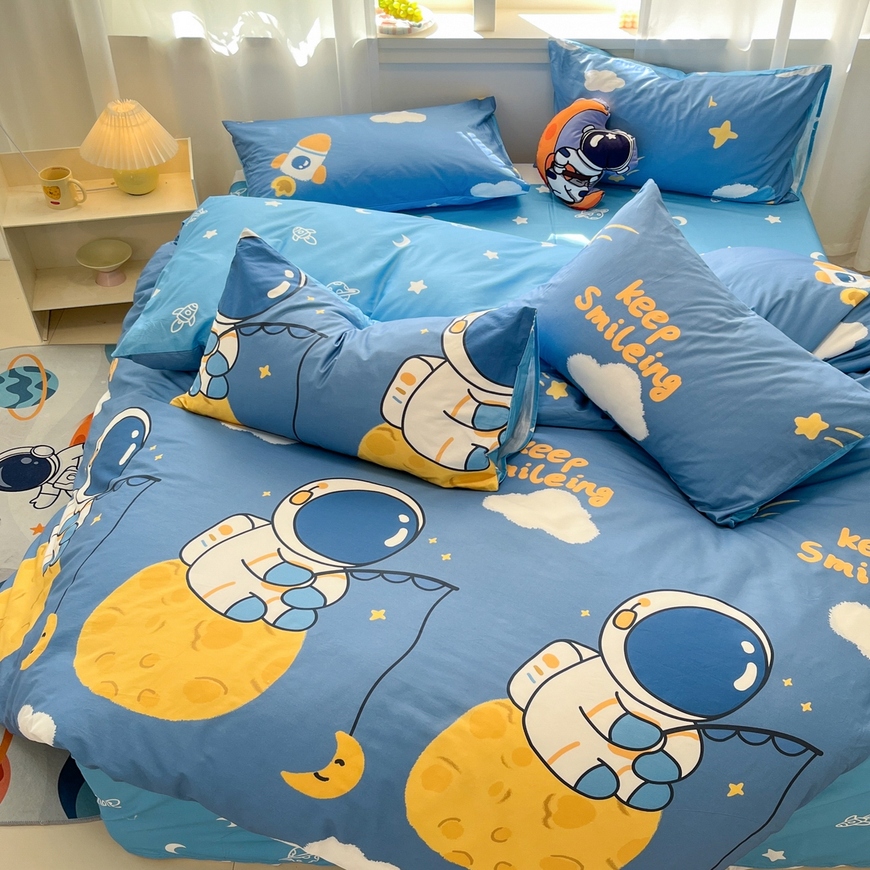 91家纺网 家纺一手货源 找家纺 （总）孩子王家纺 2026新款卡通活性亲全棉纯棉专版太空人恐龙系列四件套