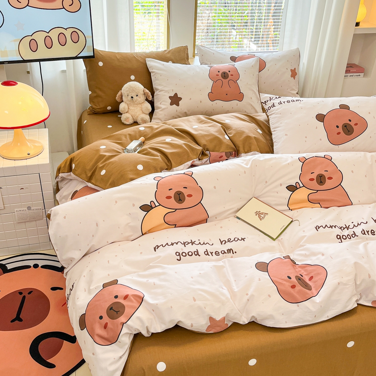 91家纺网 家纺一手货源 找家纺 孩子王家纺 2026新款卡通活性亲全棉纯棉专版太空人恐龙系列四件套 调皮卡皮