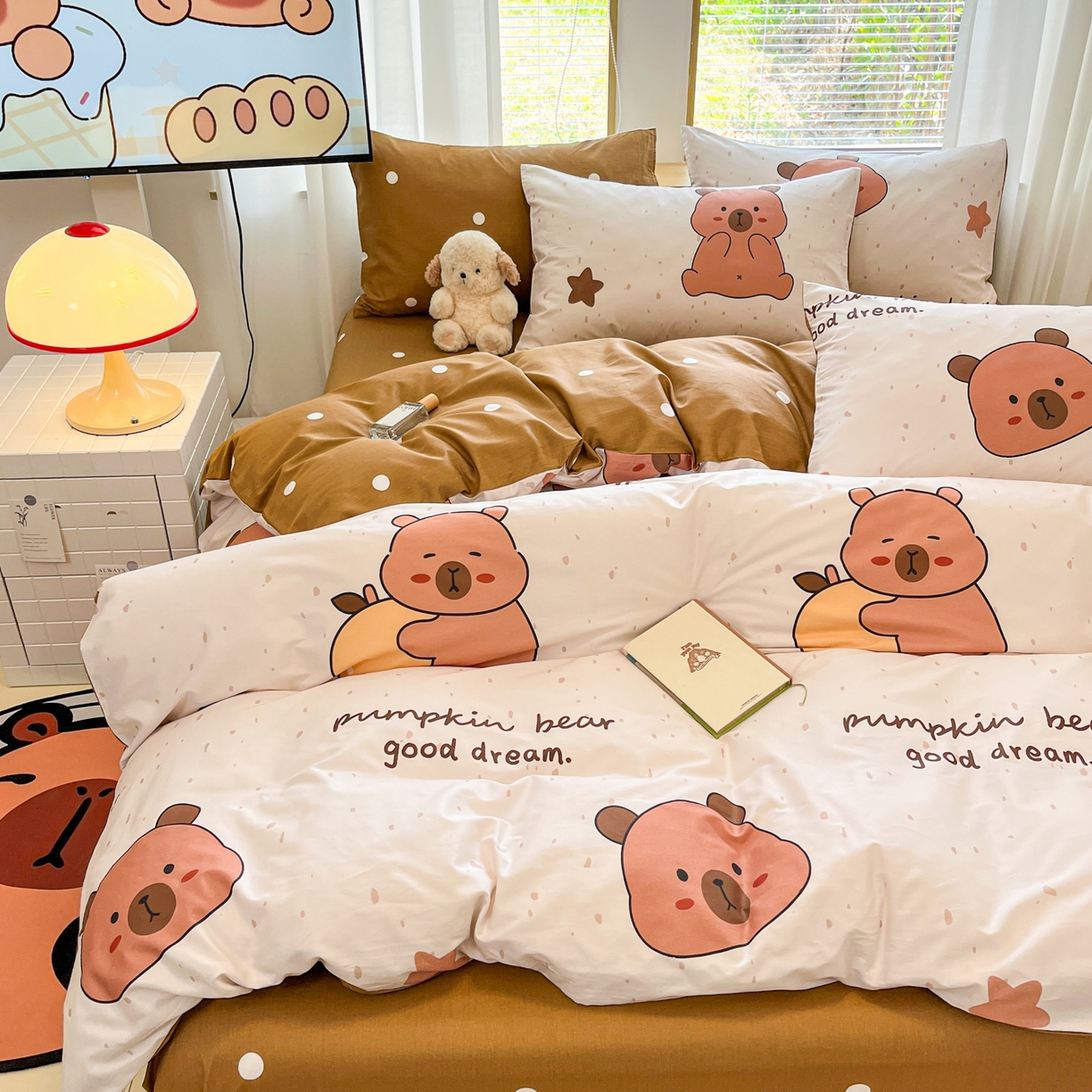 91家纺网 家纺一手货源 找家纺 孩子王家纺 2026新款卡通活性亲全棉纯棉专版太空人恐龙系列四件套 调皮卡皮