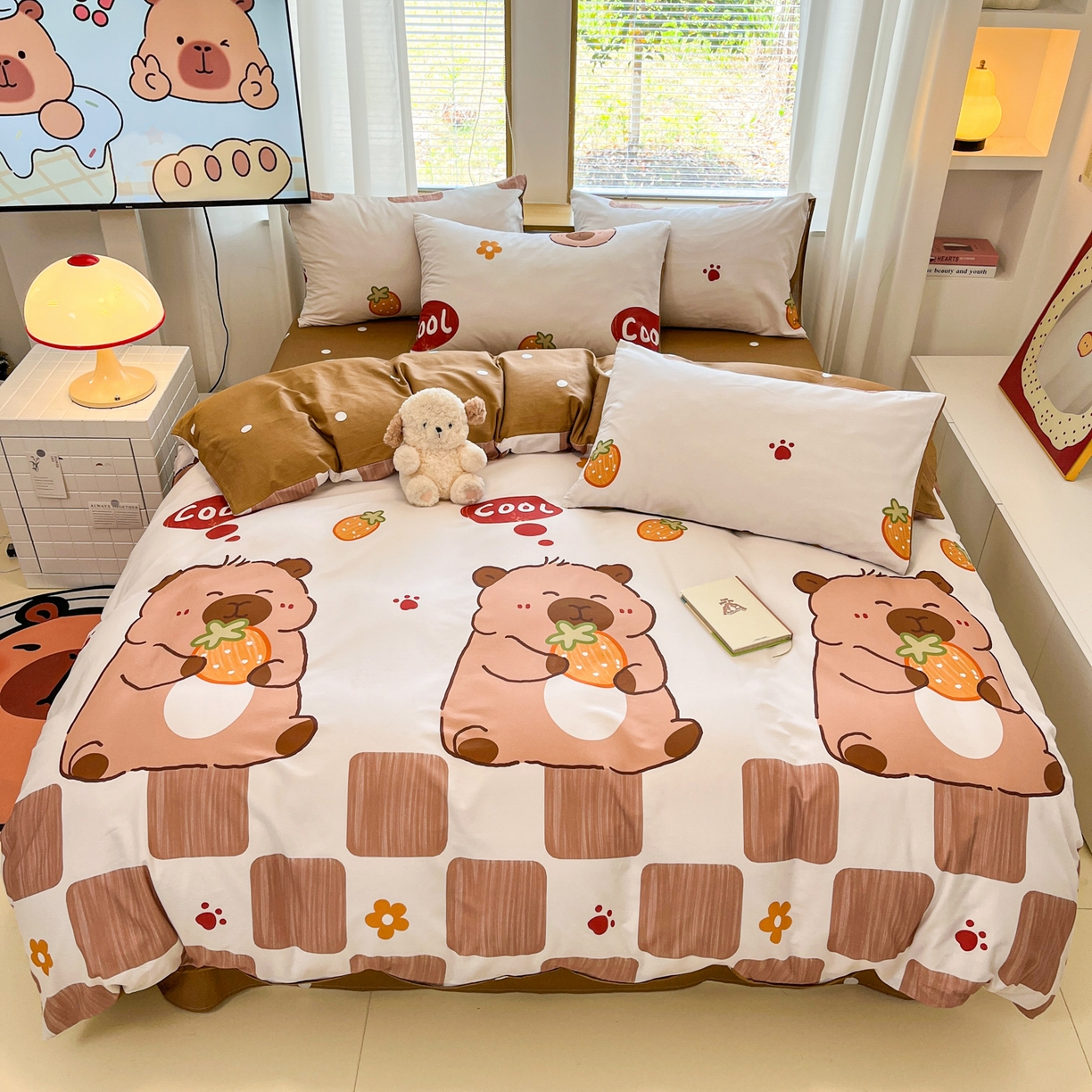 91家纺网 家纺一手货源 找家纺 孩子王家纺 2026新款卡通活性亲全棉纯棉专版太空人恐龙系列四件套 乖巧卡皮