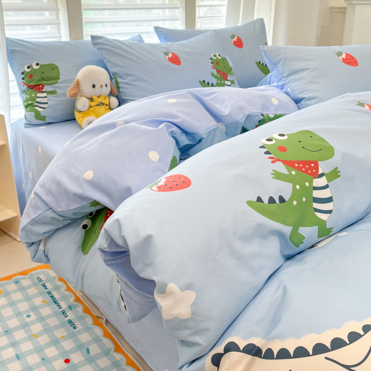 孩子王家纺 2026新款卡通活性亲全棉纯棉专版太空人恐龙系列四件套 恐龙的早安
