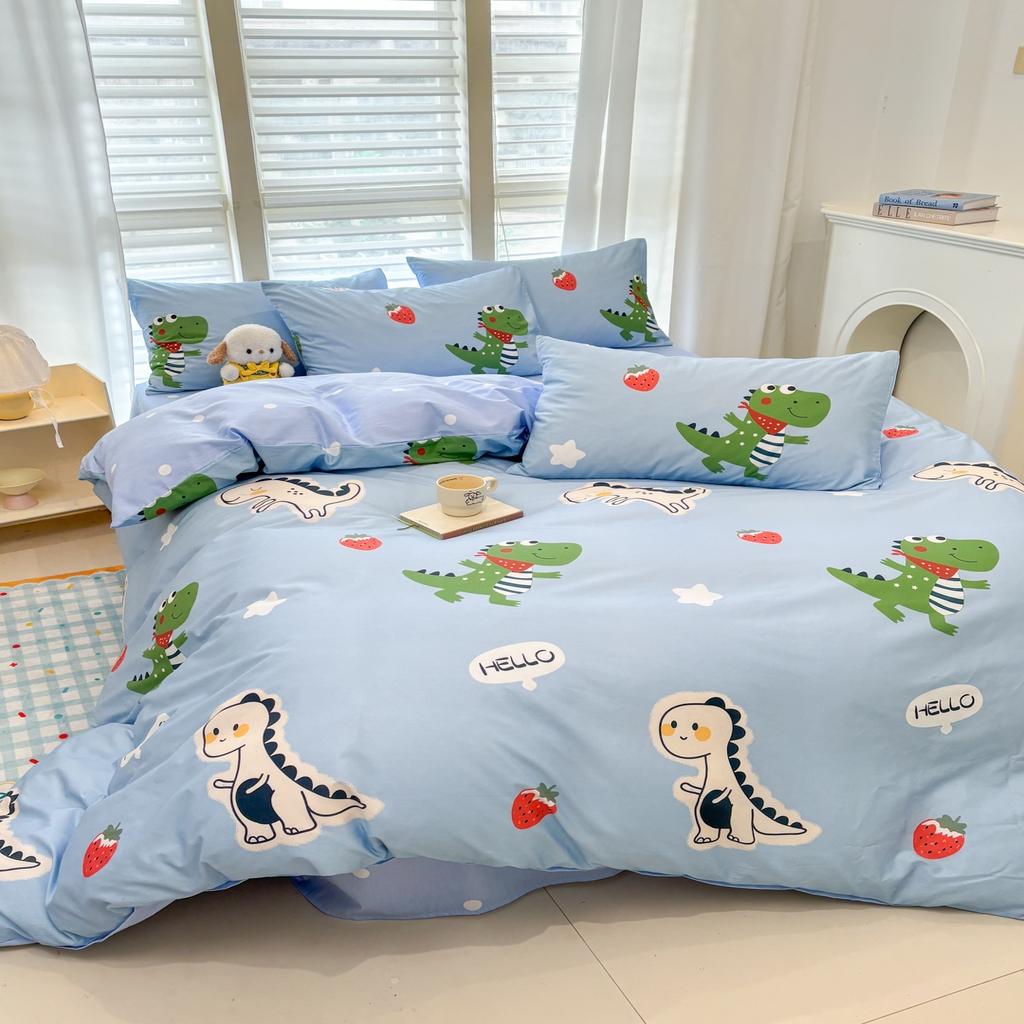 91家纺网 家纺一手货源 找家纺 孩子王家纺 2026新款卡通活性亲全棉纯棉专版太空人恐龙系列四件套 恐龙的早安