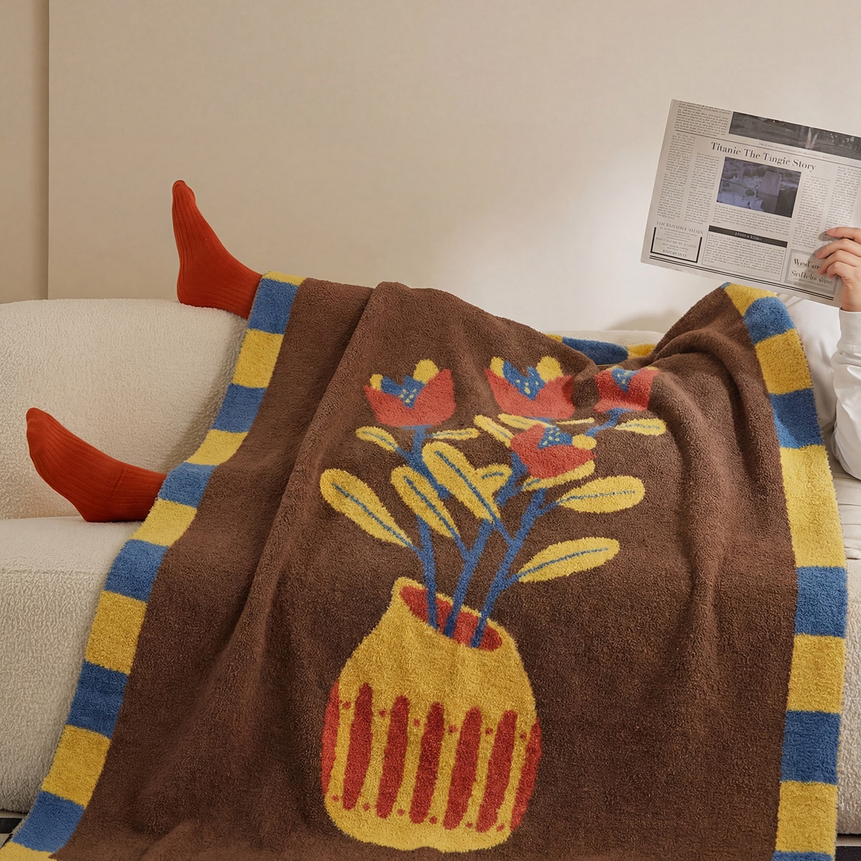 91家纺网 家纺一手货源 找家纺 （总）暖绵绵家纺 2026新款艺术风沙发盖毯卧室装饰毯-图利普（券后/折后零售价不得低于173元）