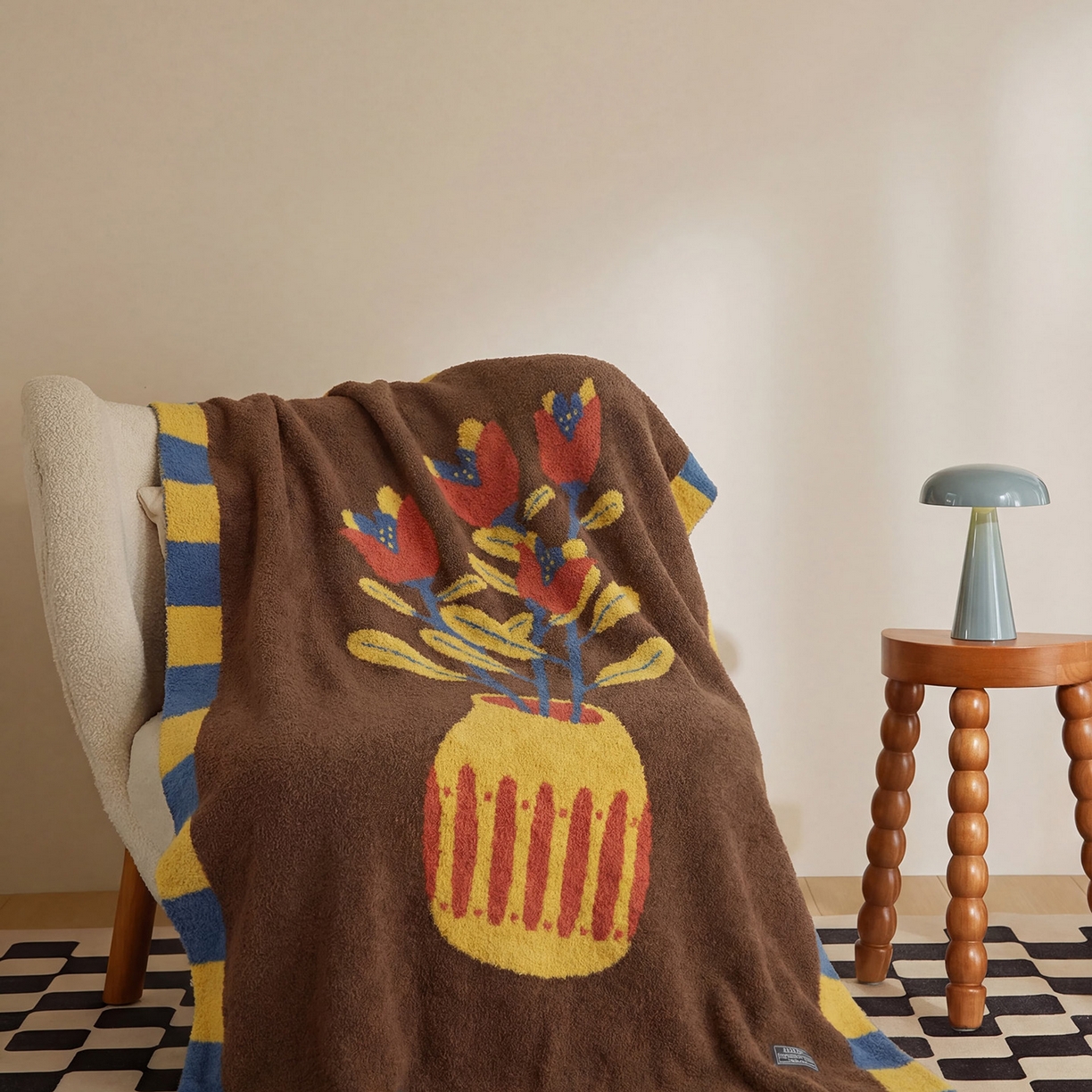 91家纺网 家纺一手货源 找家纺 （总）暖绵绵家纺 2026新款艺术风沙发盖毯卧室装饰毯-图利普（券后/折后零售价不得低于173元）