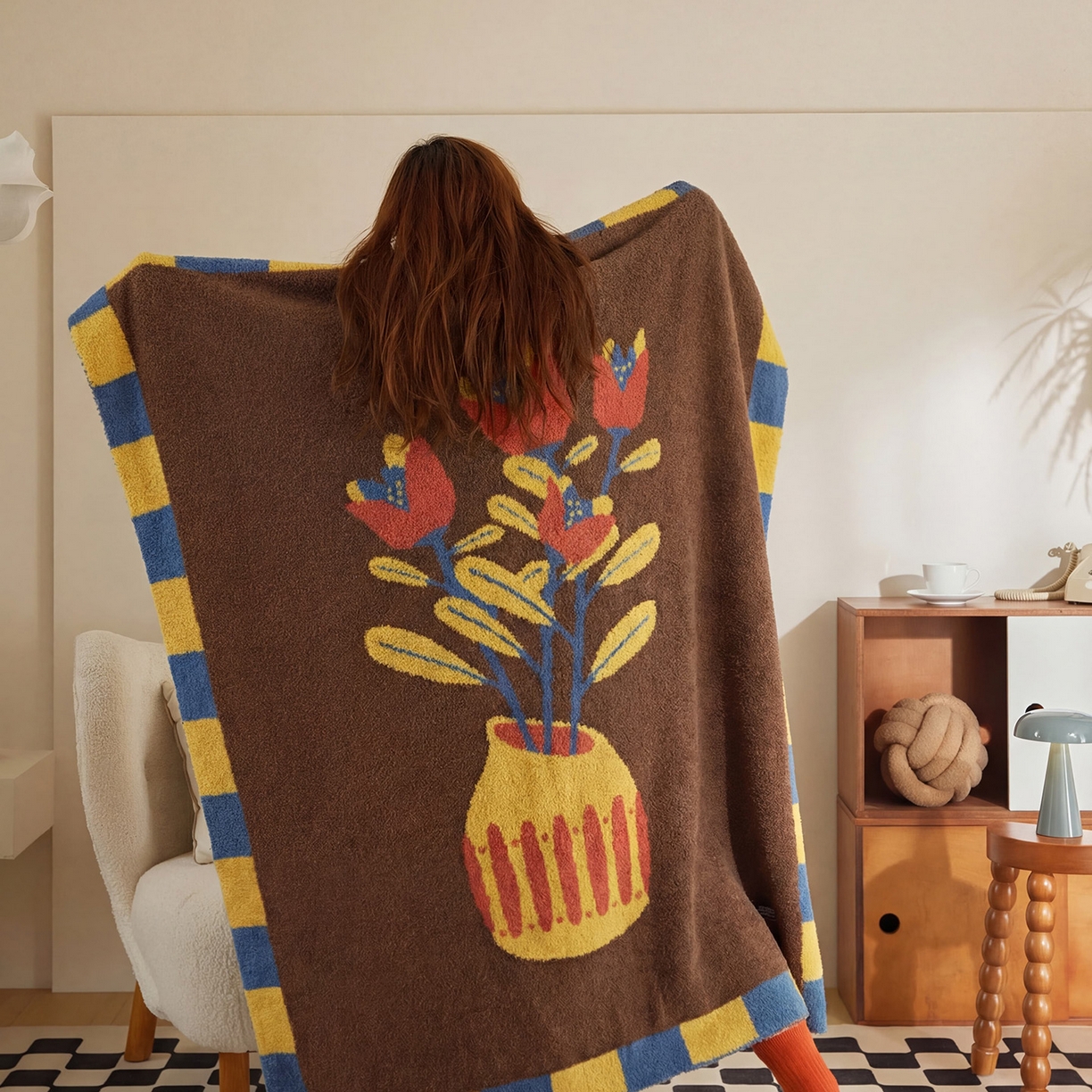 91家纺网 家纺一手货源 找家纺 （总）暖绵绵家纺 2026新款艺术风沙发盖毯卧室装饰毯-图利普（券后/折后零售价不得低于173元）