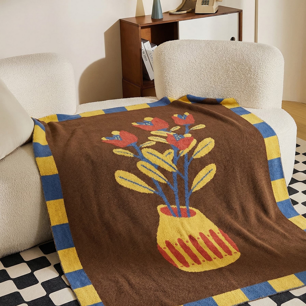 91家纺网 家纺一手货源 找家纺 （总）暖绵绵家纺 2026新款艺术风沙发盖毯卧室装饰毯-图利普（券后/折后零售价不得低于173元）