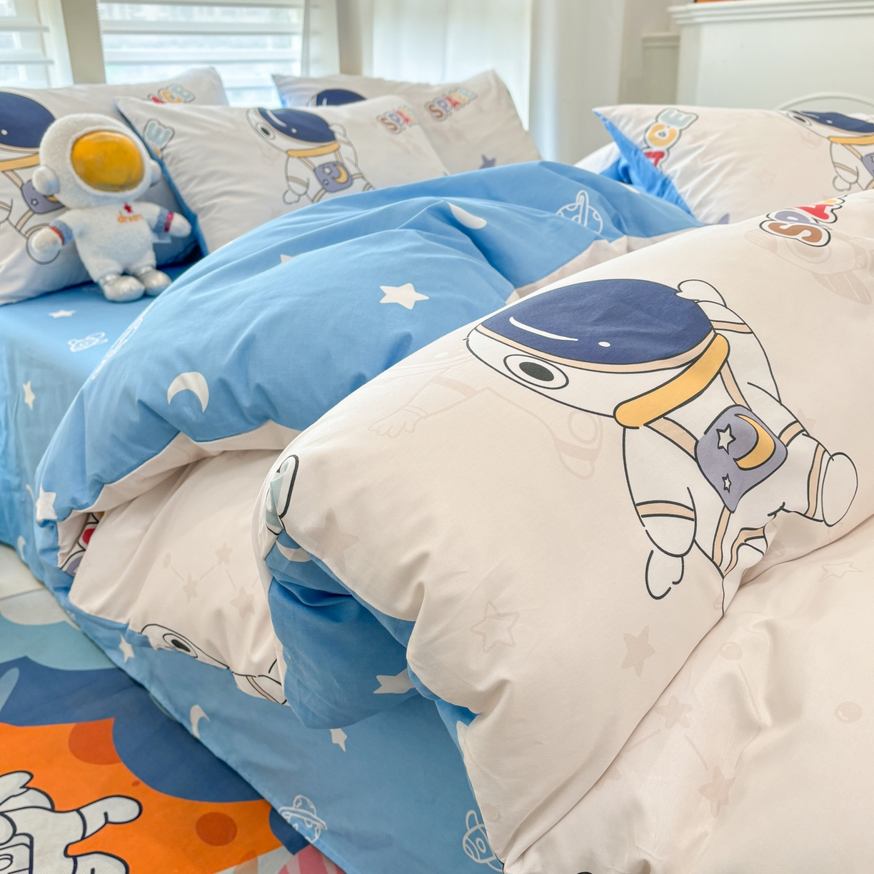 孩子王家纺 2026新款卡通活性亲全棉纯棉专版太空人恐龙系列四件套 太空领航员