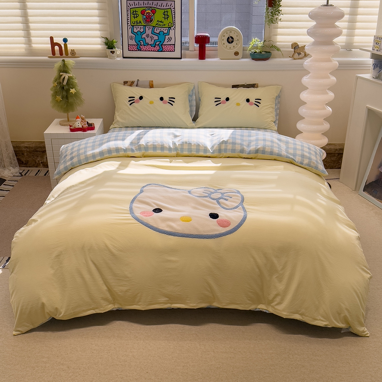 91家纺网 家纺一手货源 找家纺 （总）曼谷家纺 2026年 水洗棉兔毛贴布绣萌小甜四件套被套床单学生双人