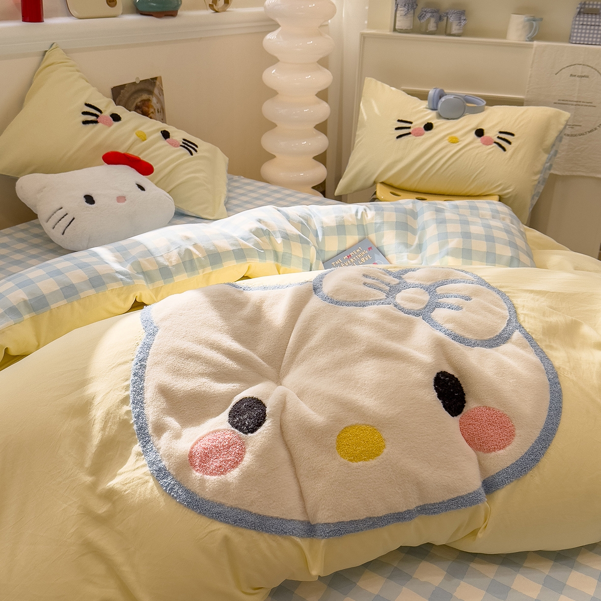 91家纺网 家纺一手货源 找家纺 （总）曼谷家纺 2026年 水洗棉兔毛贴布绣萌小甜四件套被套床单学生双人