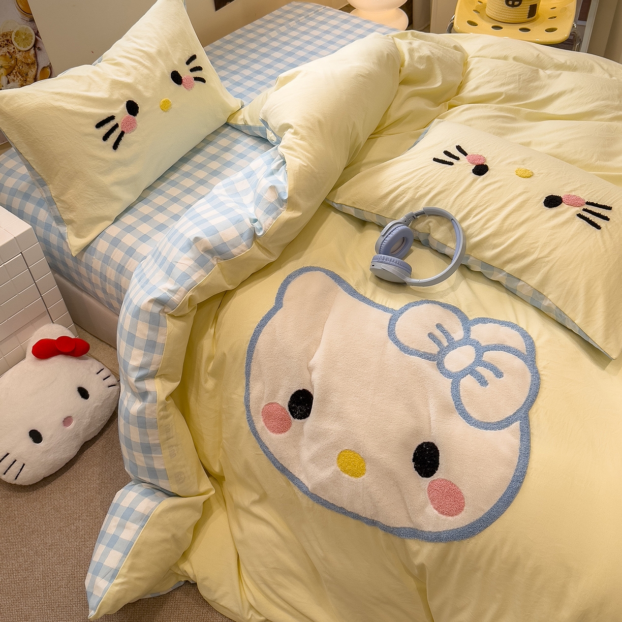 91家纺网 家纺一手货源 找家纺 （总）曼谷家纺 2026年 水洗棉兔毛贴布绣萌小甜四件套被套床单学生双人