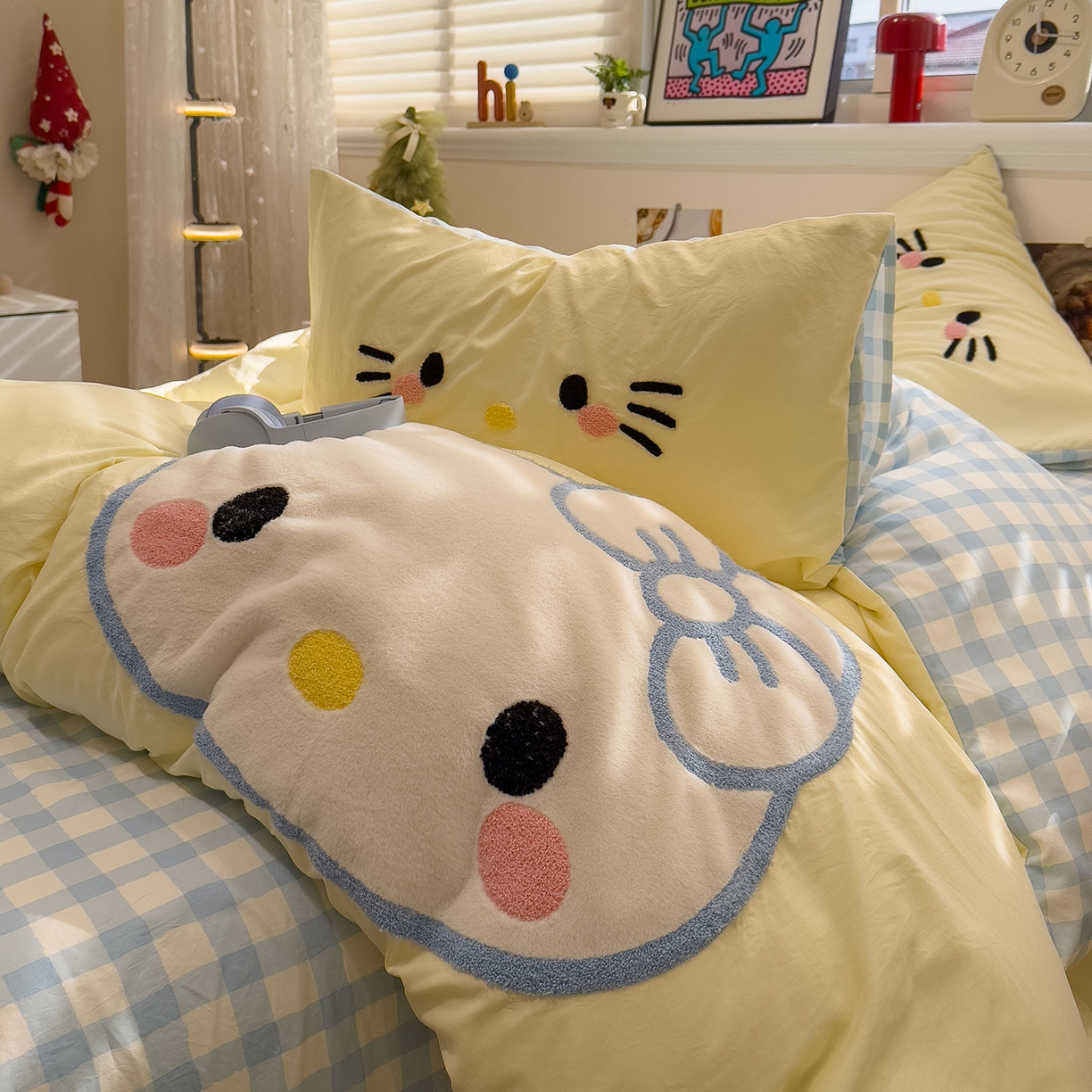 91家纺网 家纺一手货源 找家纺 （总）曼谷家纺 2026年 水洗棉兔毛贴布绣萌小甜四件套被套床单学生双人