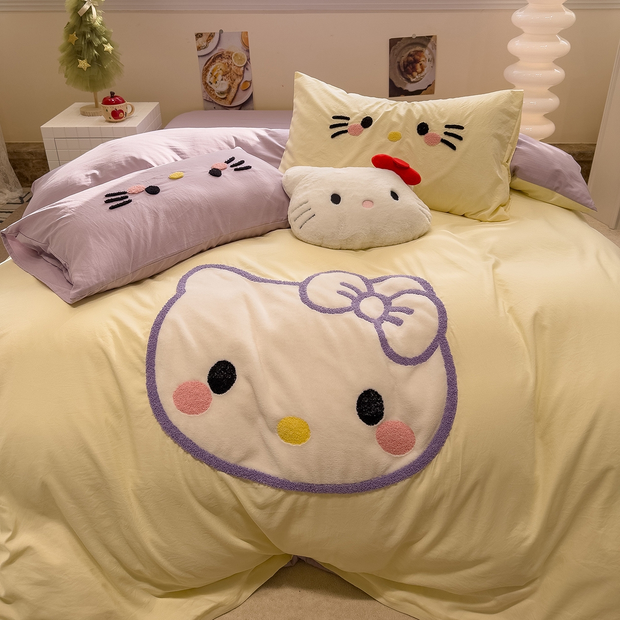 91家纺网 家纺一手货源 找家纺 曼谷家纺 2026年 水洗棉兔毛贴布绣萌小甜四件套被套床单学生双人 萌小甜-芝士紫