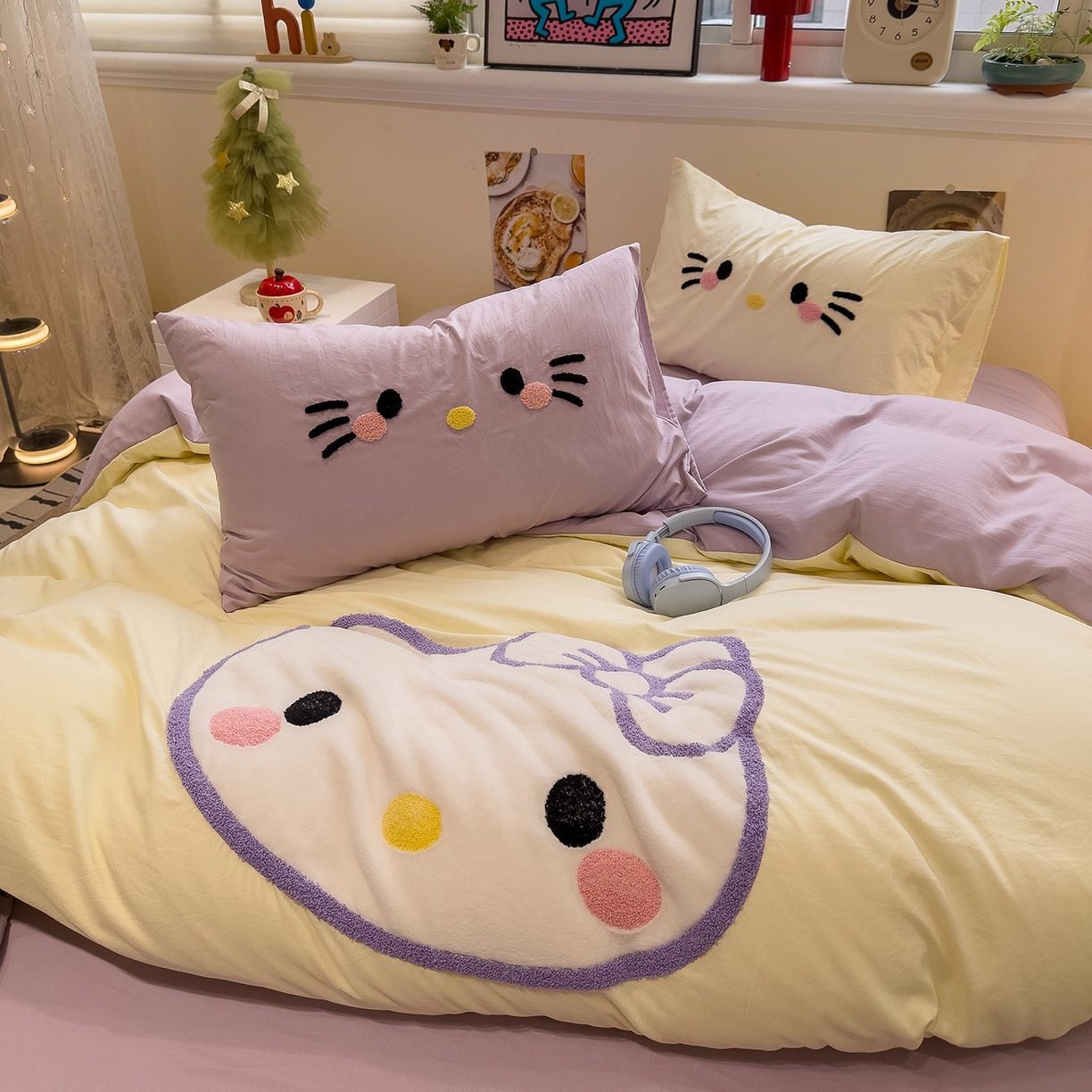 91家纺网 家纺一手货源 找家纺 曼谷家纺 2026年 水洗棉兔毛贴布绣萌小甜四件套被套床单学生双人 萌小甜-芝士紫