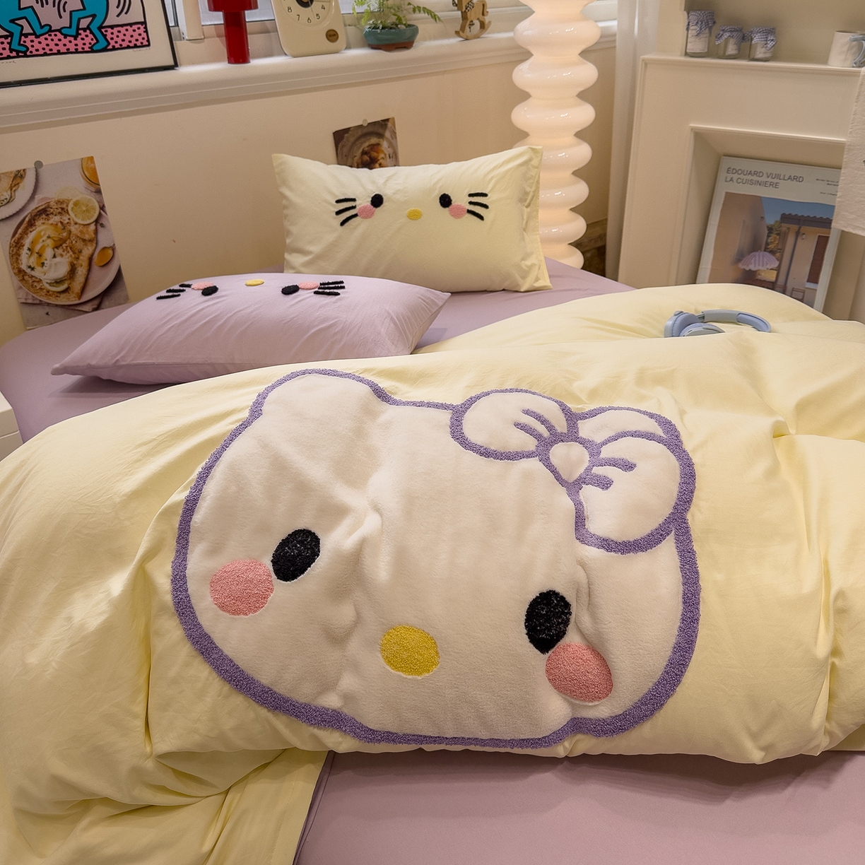 91家纺网 家纺一手货源 找家纺 曼谷家纺 2026年 水洗棉兔毛贴布绣萌小甜四件套被套床单学生双人 萌小甜-芝士紫