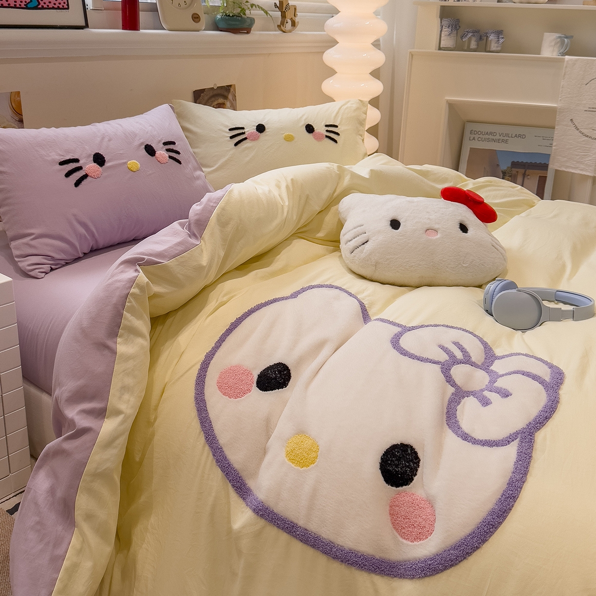 91家纺网 家纺一手货源 找家纺 曼谷家纺 2026年 水洗棉兔毛贴布绣萌小甜四件套被套床单学生双人 萌小甜-芝士紫