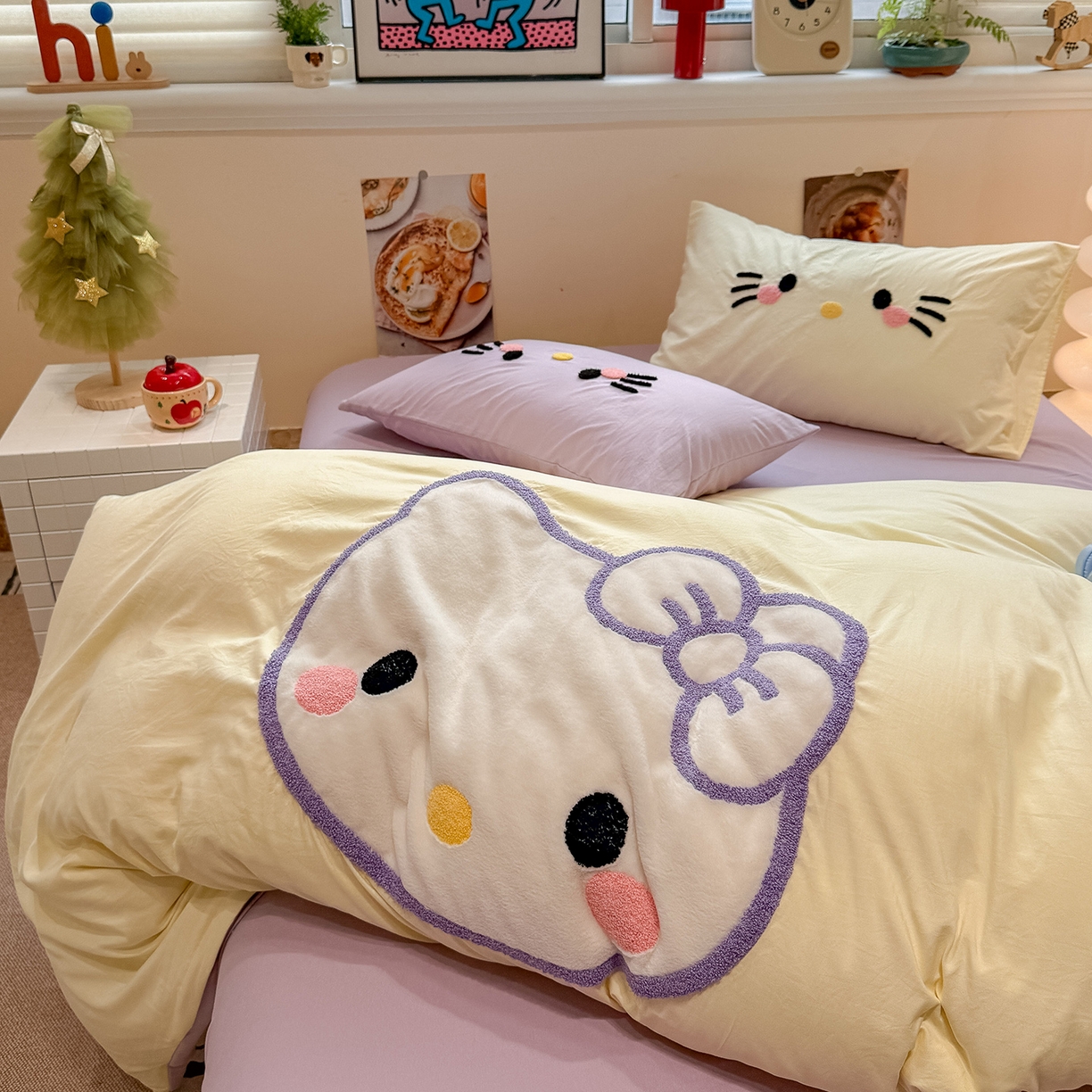 91家纺网 家纺一手货源 找家纺 曼谷家纺 2026年 水洗棉兔毛贴布绣萌小甜四件套被套床单学生双人 萌小甜-芝士紫