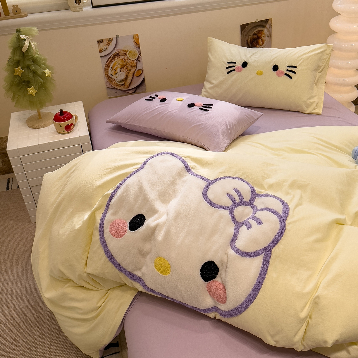 91家纺网 家纺一手货源 找家纺 曼谷家纺 2026年 水洗棉兔毛贴布绣萌小甜四件套被套床单学生双人 萌小甜-芝士紫
