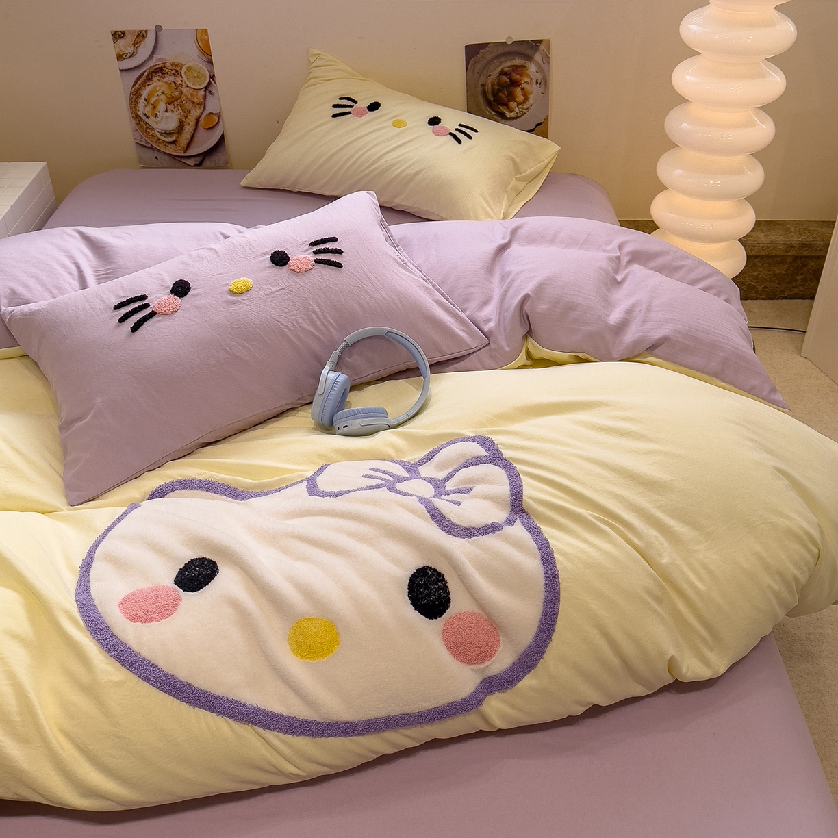 91家纺网 家纺一手货源 找家纺 曼谷家纺 2026年 水洗棉兔毛贴布绣萌小甜四件套被套床单学生双人 萌小甜-芝士紫