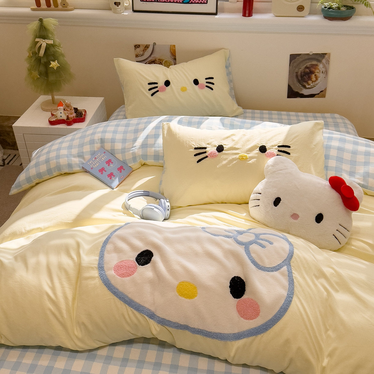 91家纺网 家纺一手货源 找家纺 曼谷家纺 2026年 水洗棉兔毛贴布绣萌小甜四件套被套床单学生双人 萌小甜-芝士兰格