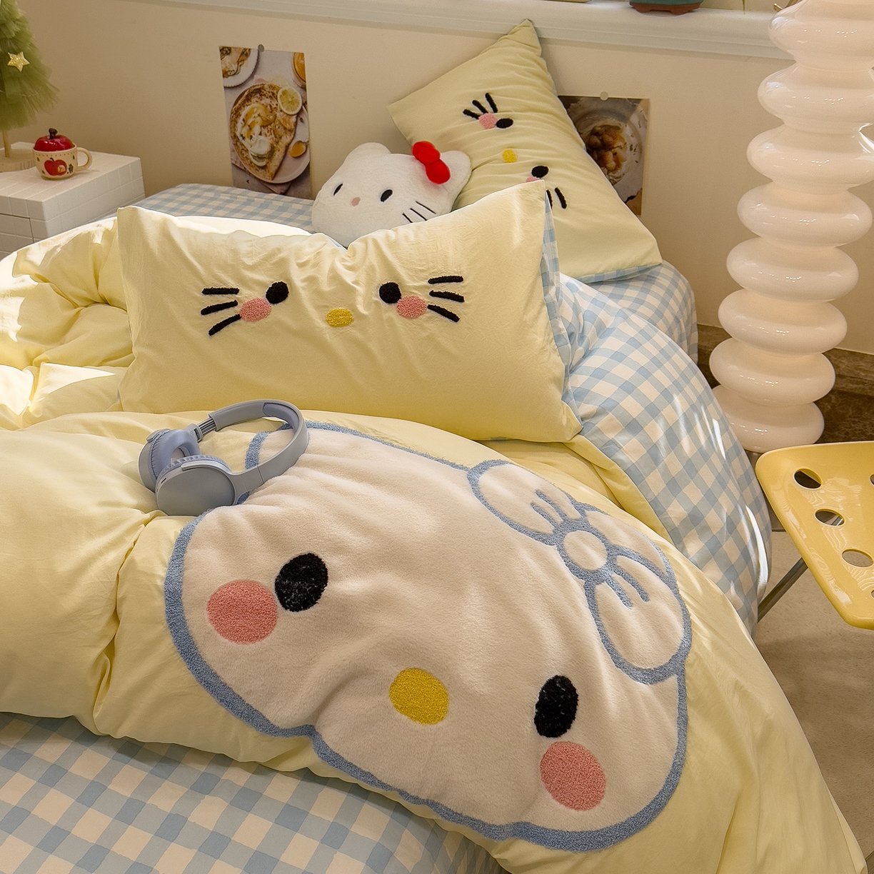 91家纺网 家纺一手货源 找家纺 曼谷家纺 2026年 水洗棉兔毛贴布绣萌小甜四件套被套床单学生双人 萌小甜-芝士兰格