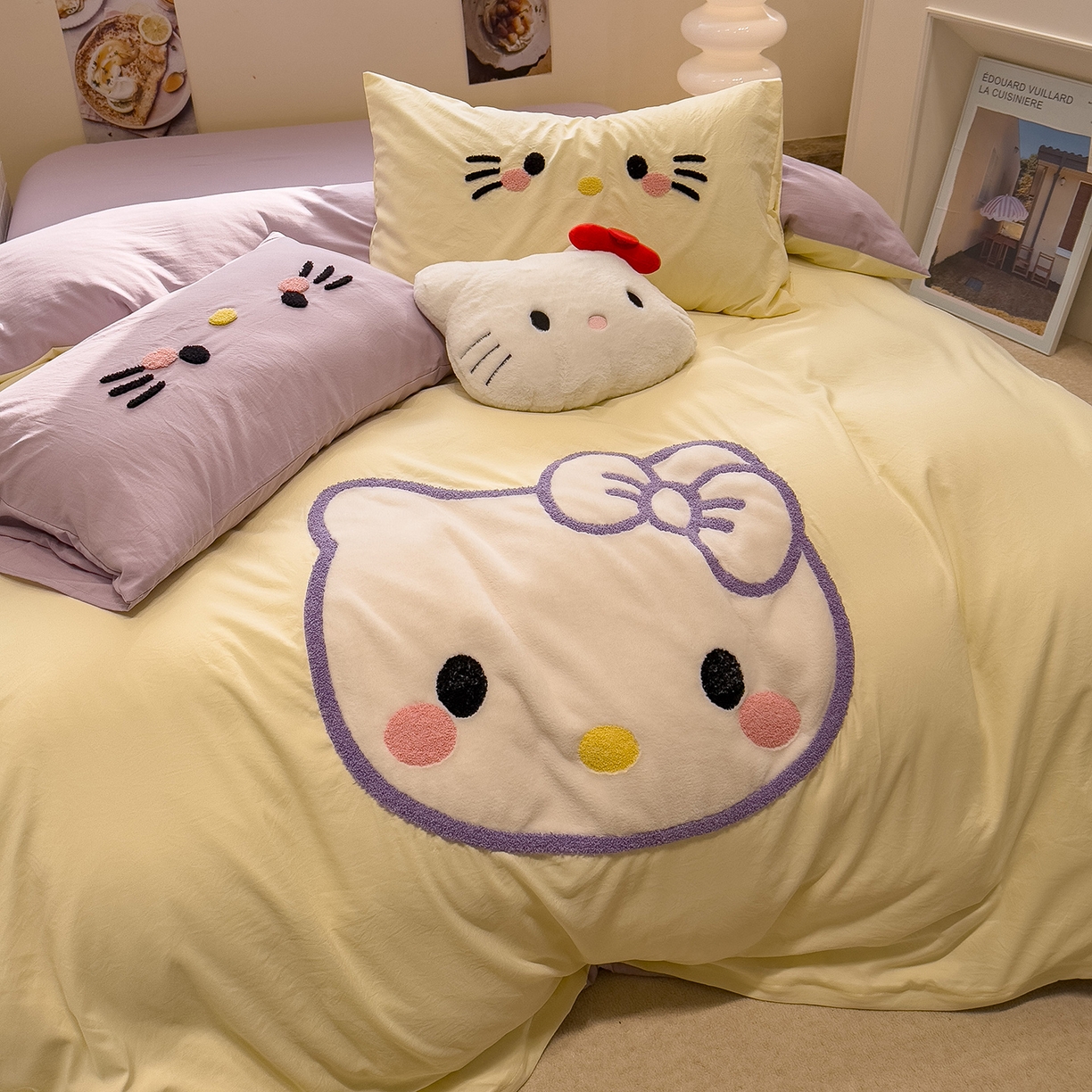 91家纺网 家纺一手货源 找家纺 曼谷家纺 2026年 水洗棉兔毛贴布绣萌小甜四件套被套床单学生双人 萌小甜-芝士紫