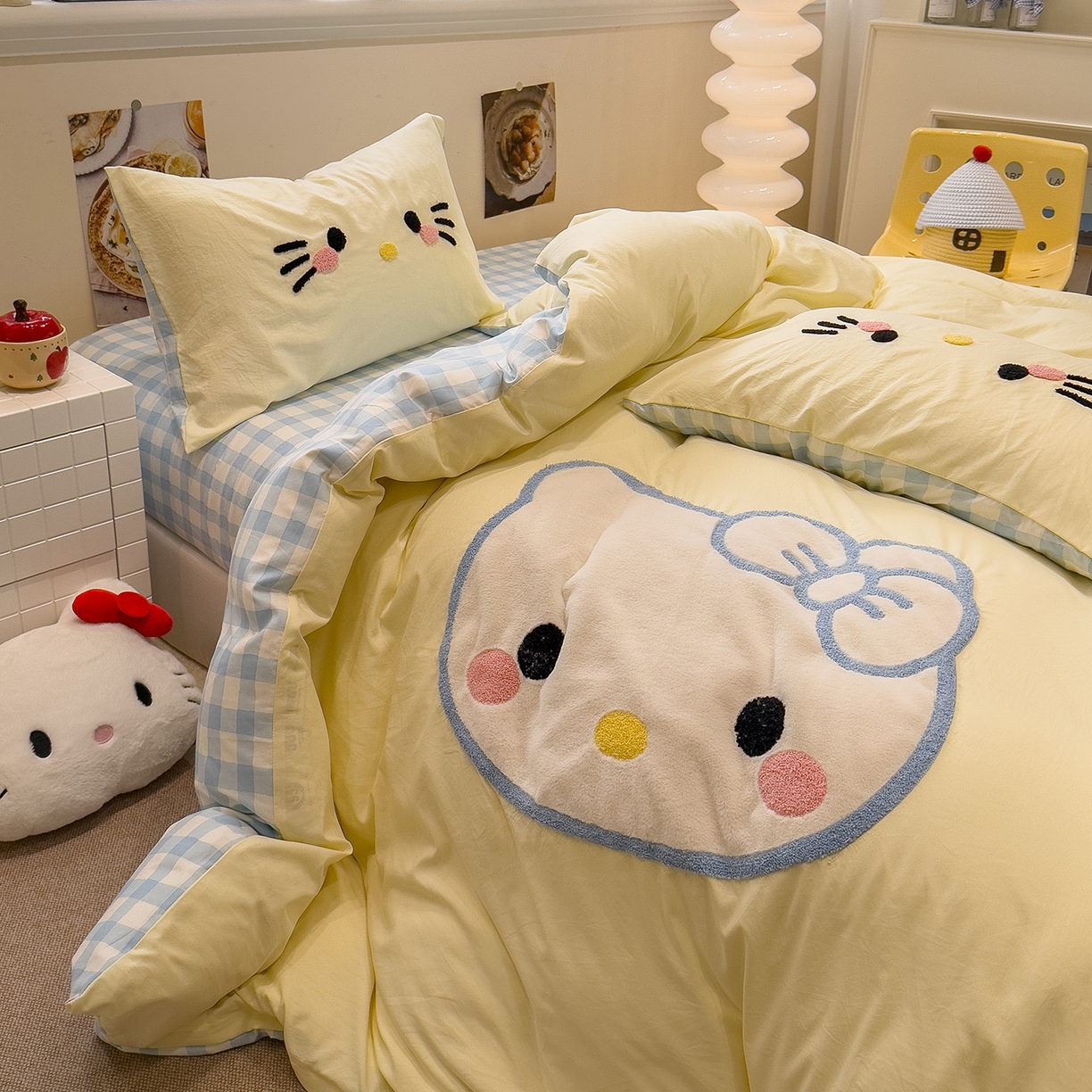 91家纺网 家纺一手货源 找家纺 曼谷家纺 2026年 水洗棉兔毛贴布绣萌小甜四件套被套床单学生双人 萌小甜-芝士兰格